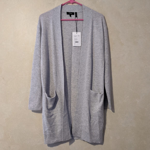 Theory Sweaters - Theory Rib Sleeve Cashmere Cardigan Whale Gray